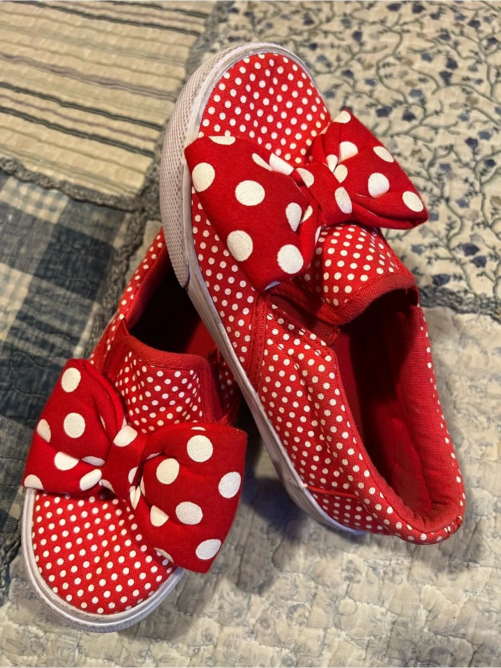 Red Polka Dot Girls Slip-On Sneakers with Bow